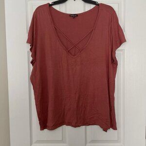 Charlotte Russe criss cross pink v-neck top 3X